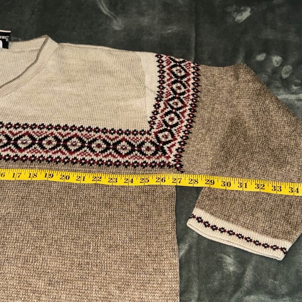 Vintage Fashion Bug Sweater Women's 26 Beige Brown Printed Knit Nordic Plus Size - Picture 2 of 7